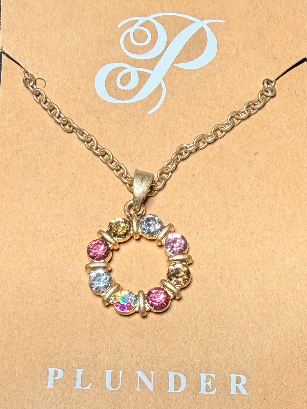 ✨Plunder✨ Gold-Tone Multicolor Crystal Circle Pendant Necklace